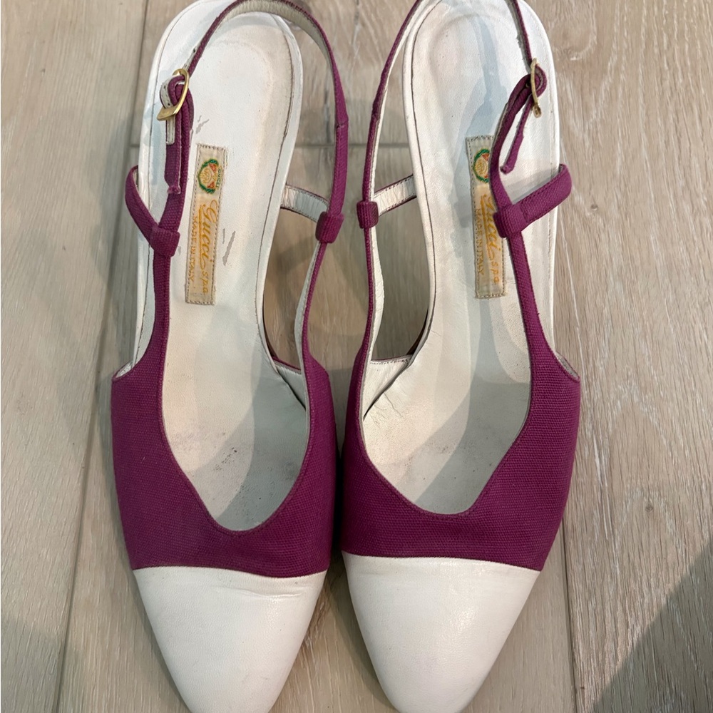 Vintage Gucci Purple and White Slingback Heels - Picture 2 of 8
